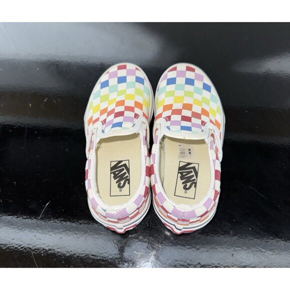 VANS Classic Slip-On Toddler Youth Athletic Shoes Size 11 Rainbow Checkerboard - Picture 2 of 8